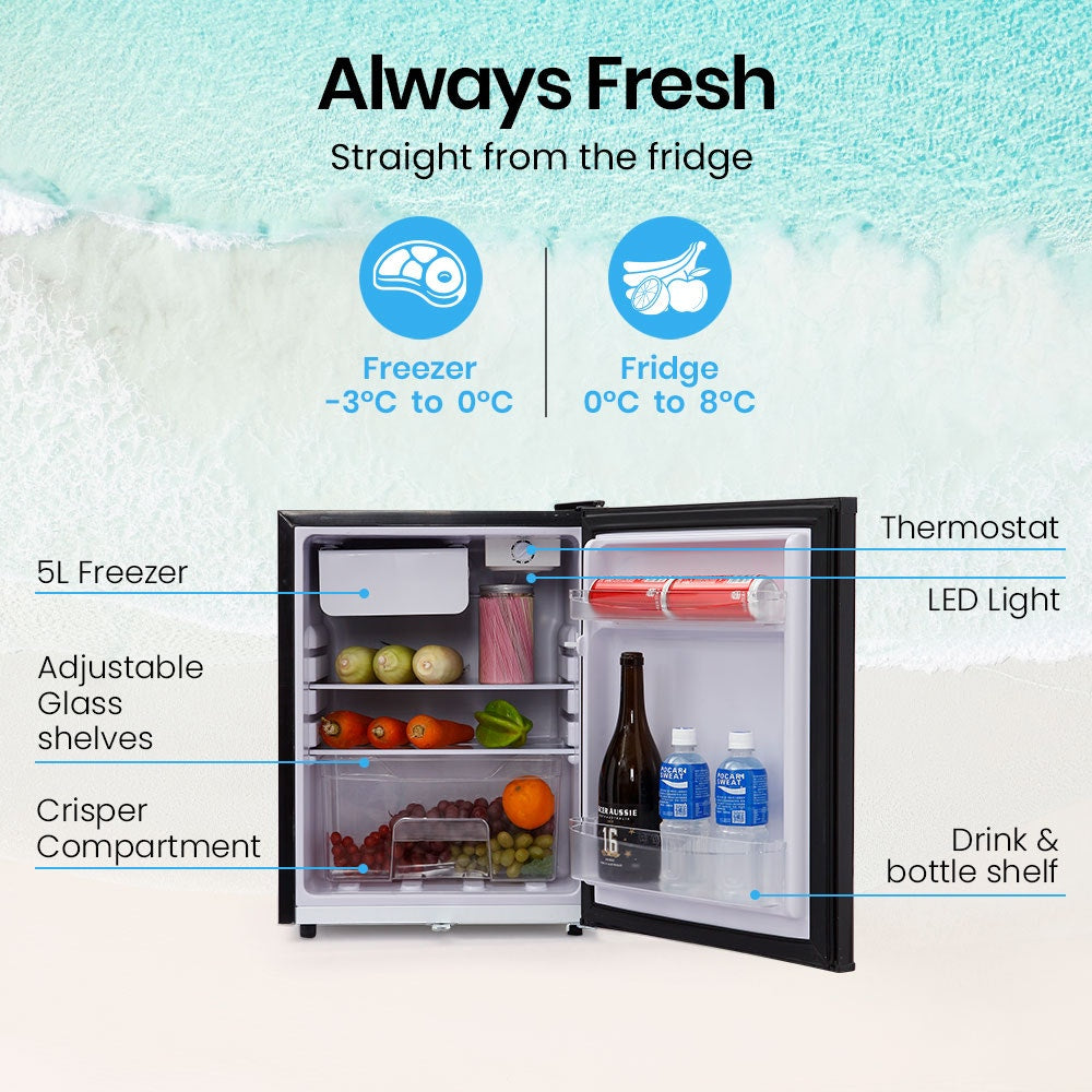 GECKO 70L Portable Bar Fridge and Freezer 12V/24V Black