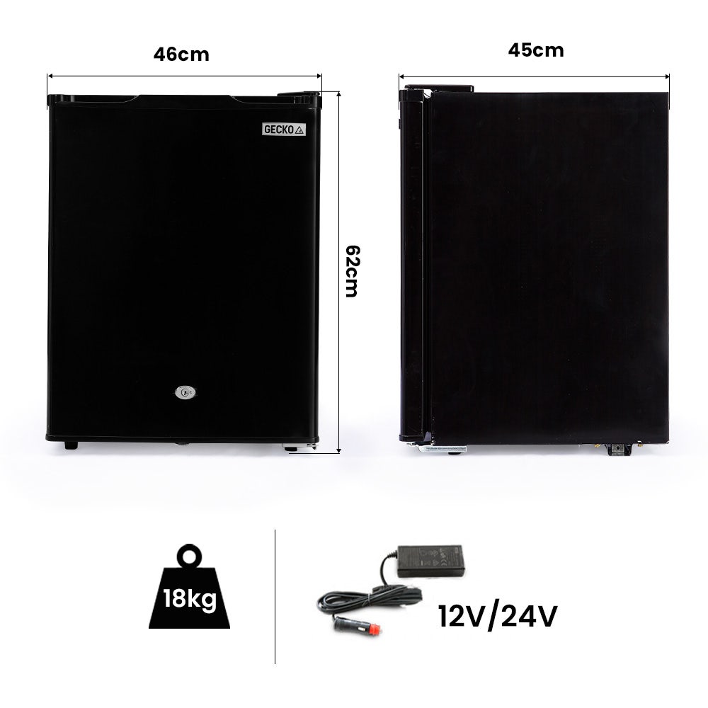 GECKO 70L Portable Bar Fridge and Freezer 12V/24V Black
