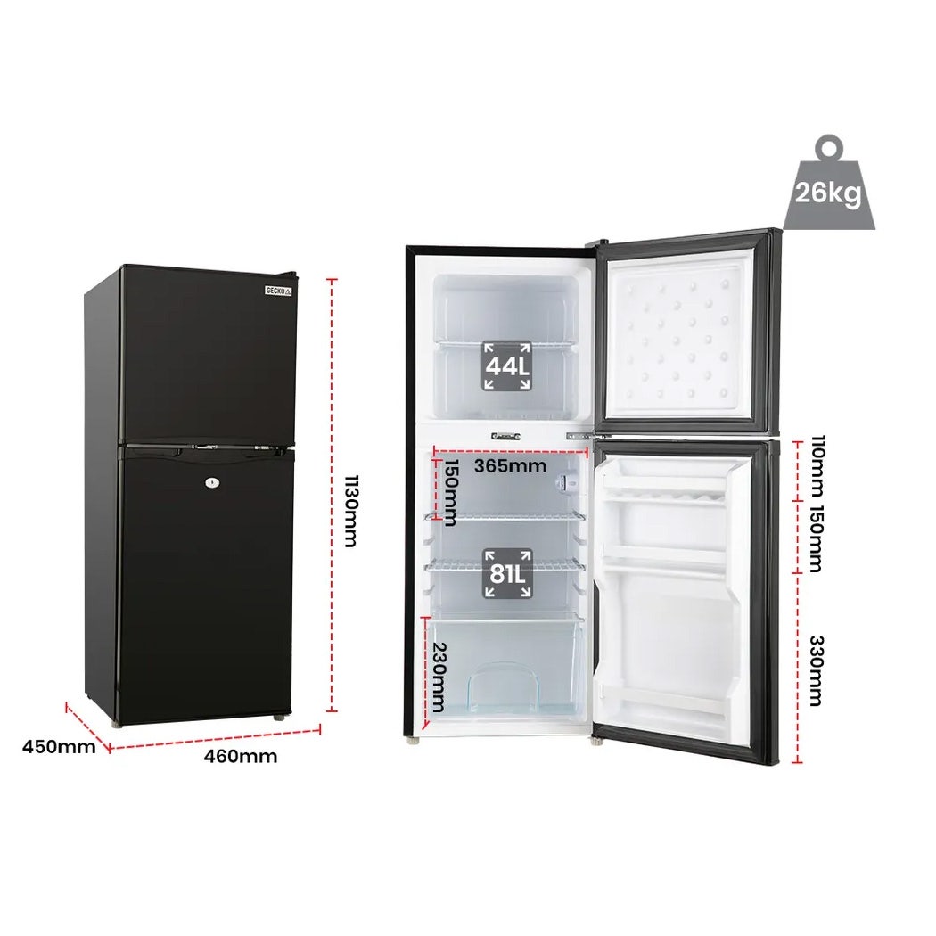 GECKO 125L Portable Upright Fridge, 12V/24V for Motorhome, Caravan, Black