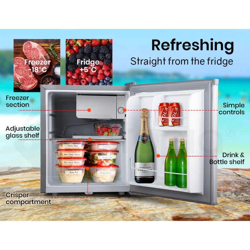 GECKO 57L Portable Camping Bar Fridge with Freezer 12V/24V, Silver