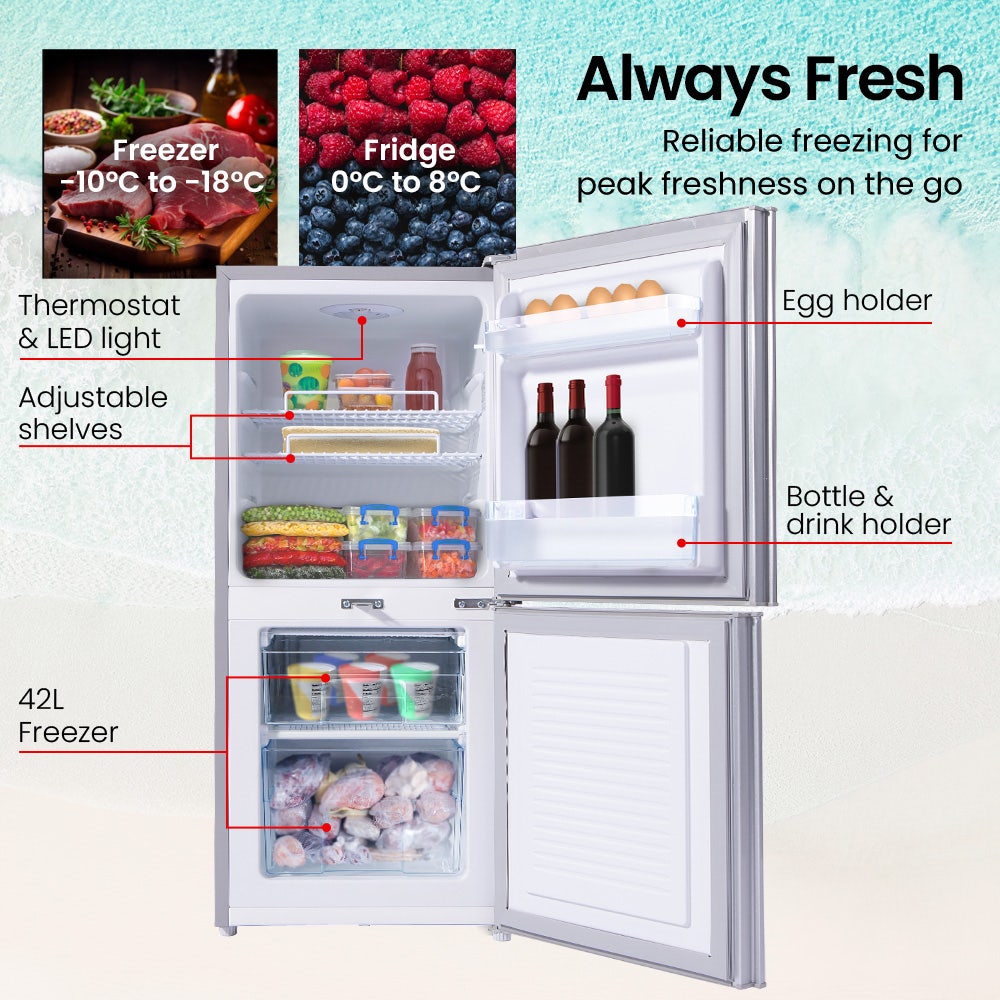GECKO 119L Upright Portable Fridge / Freezer, 12V/24V Silver