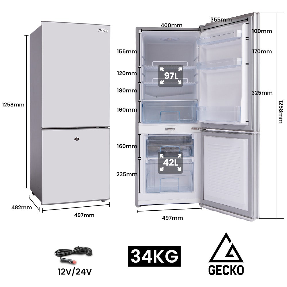 GECKO 139L Upright Portable Fridge / Freezer, 12V/24V Silver
