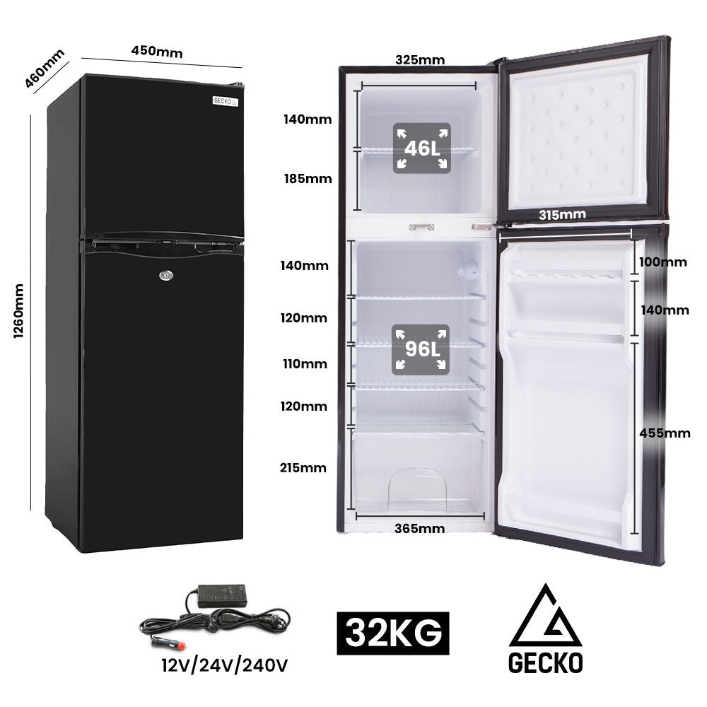 GECKO 142L Upright Portable Fridge / Freezer, 12V/24V Black
