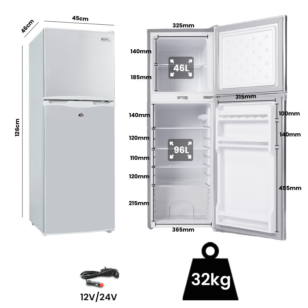 GECKO 142L Upright Portable Fridge / Freezer, 12V/24V Silver