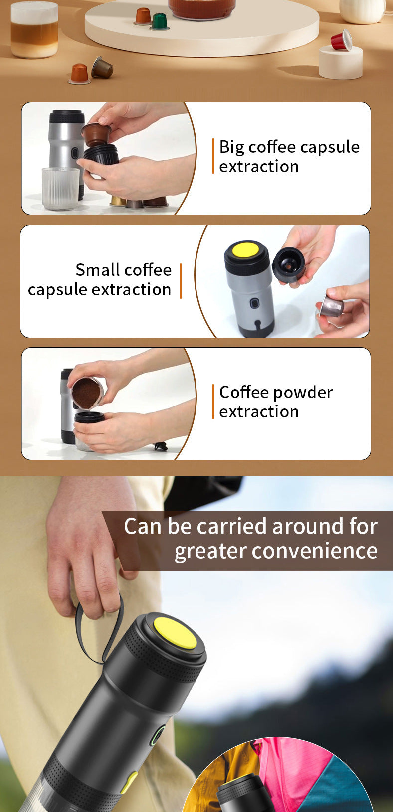 Black 3-in-1 Portable Rechargeable Espresso Maker